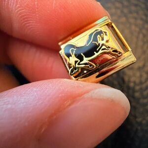 Gold Tone Galloping Stallion Italian Charm Link – Equestrian Bracelet Charm